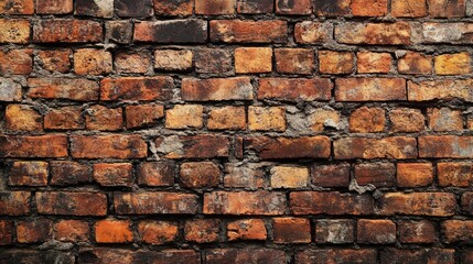 Obraz premium Textured vintage brick wall with weathered appearance showcasing earthy tones and aged charm ideal for backgrounds and architectural themes