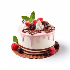 Pink Raspberry Cake with Chocolate Drizzle and Mint