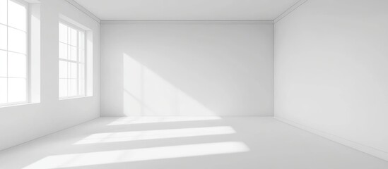 Fototapeta premium Minimalist white studio room with immaculate walls and natural light perfect for product display and creative showcases