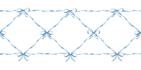 Naklejka premium Beautiful horizontal coquette seamless pattern with damask print bows and classical vintage bouquet. Floral elegance print design for fabric, wallpaper or wrapping paper.