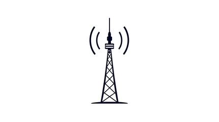 Clean Logo Design of a Symmetrical Radio Tower with Signal waves in a Modern Style on isolated white background 