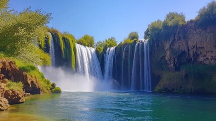 Fototapeta premium Waterfall in a Lush Green Valley