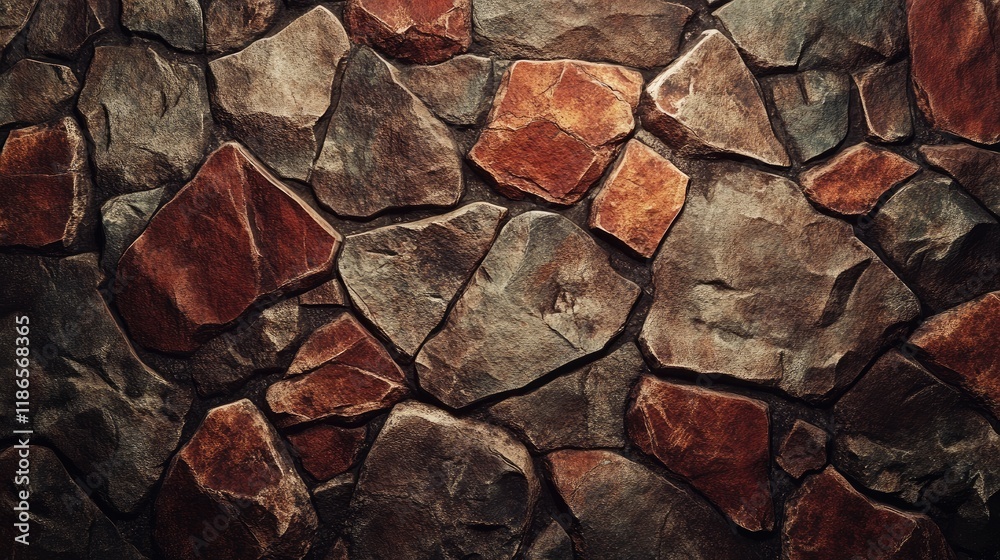 Poster textured vintage stone wall with red brick accents in a rustic interior setting showcasing broken st