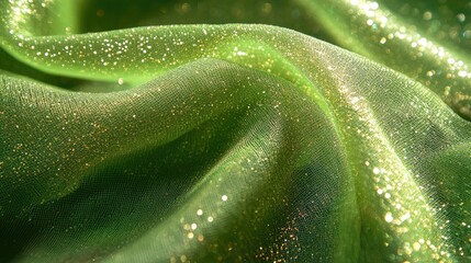 Obraz premium Sparkling Green Mesh Fabric with Tiny Glitter Particles for Elegant Decor and Design Accents