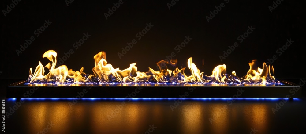 Poster dramatic flames illuminating a dark space with vibrant colors creating a cozy and energetic atmosphe