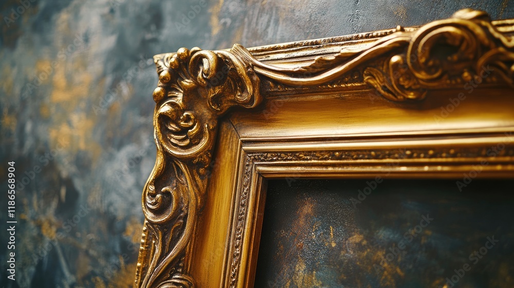 Poster elegant vintage gold frame with intricate details against a textured artistic background showcasing 