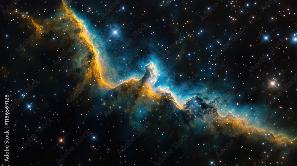 Poster cosmic nebula with vibrant colors and stars in deep space environment