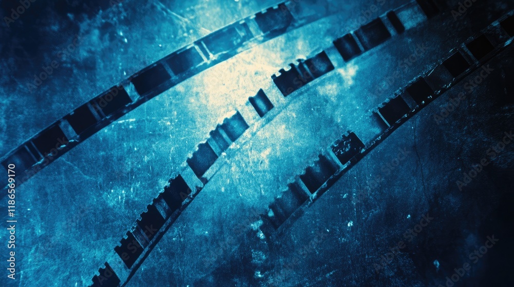 Poster Retro film strip with a blue tint creating a textured background for vintage style projects and design applications