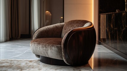 Elegant Brown Velvet Armchair in Modern Interior