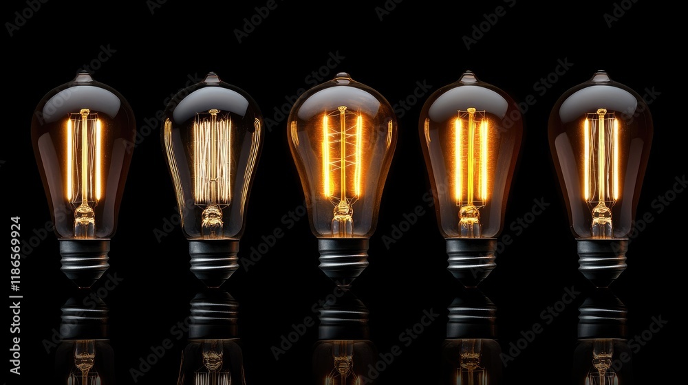 Aufkleber retro style illuminated vintage light bulbs against a dark background reflecting warm ambiance and n