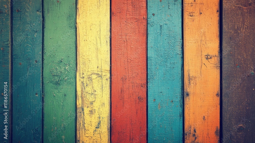 Poster colorful vintage wood background with peeling paint showcasing a textured rustic appearance ideal fo