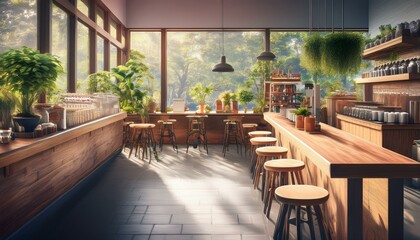 Obraz premium The changing quality of light throughout the day adds to the cafe's allure. 