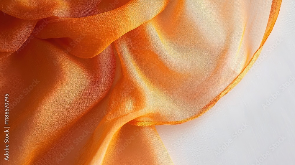 Poster vintage orange fabric swatch elegantly draped on a white background showcasing texture and warmth fo