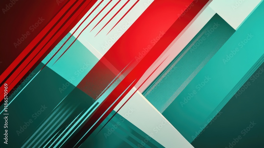 Poster dynamic abstract composition with striking red and teal lines creating a bold visual impact for mode