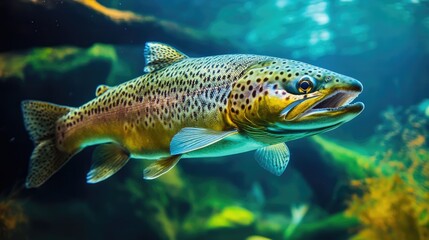 Trout fish swimming in clear aquatic environment showcasing natural habitat and vibrant colors of underwater life