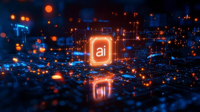 glowing block with the word "ai". futuristic and technological vibe, a connection to innovation. Digital display of AIS (Artificial Intelligence Systems) symbolizing the advancements in technology.