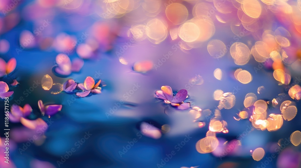 Sticker Colorful Bokeh Background with Floating Petals Creating a Dreamy and Ethereal Atmosphere for Abstract Design and Artistic Projects