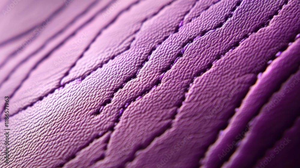 Sticker Vibrant violet leather texture closeup showcasing intricate seams and unique surface details for design and fashion themes