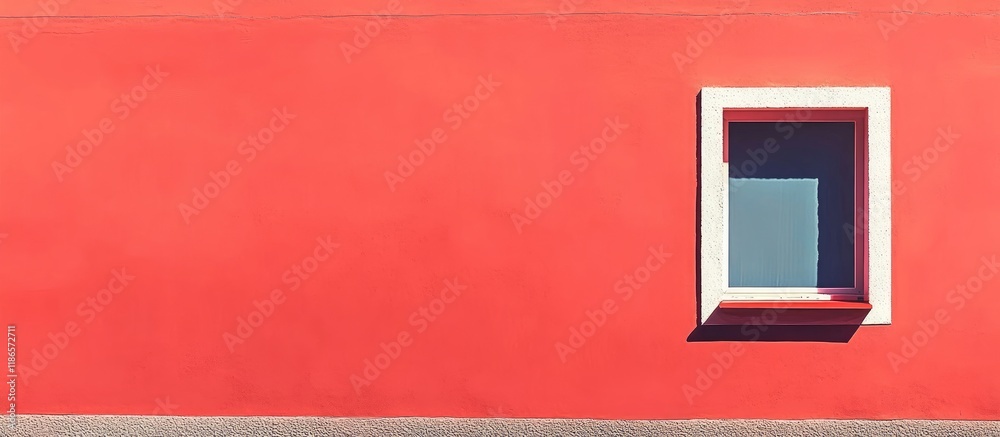 Poster bold red wall with window providing an eye-catching texture for contemporary design projects and bac