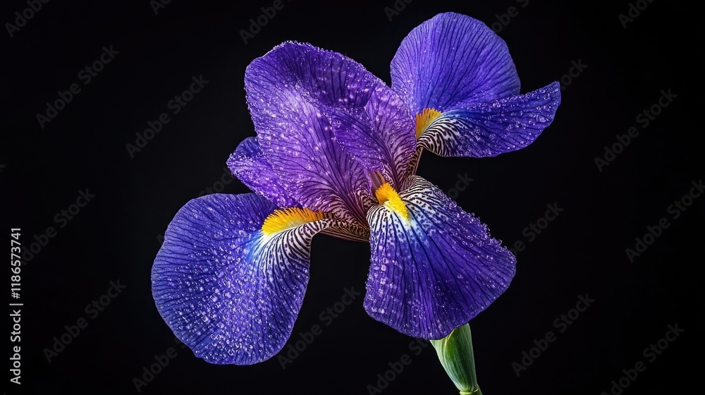 Poster vibrant purple iris flower elegantly displayed against a dark background showcasing intricate detail