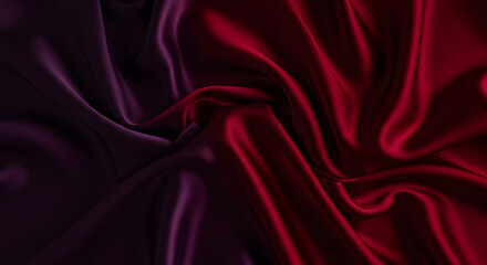 Obraz premium Enigmatic red and purple fabric draped elegantly against a dark backdrop, showcasing rich textures and depth.