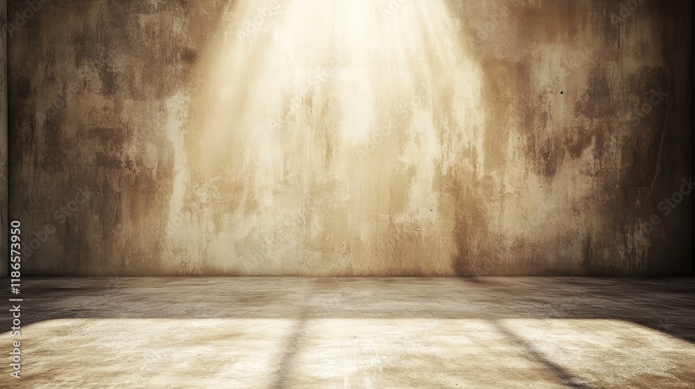 Aufkleber Interior space with vintage grunge concrete wall illuminated by soft light creating an atmospheric backdrop for various design projects.