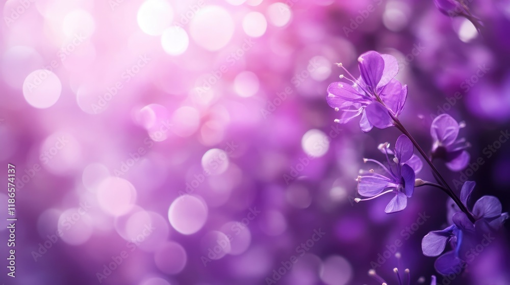 Poster Purple bokeh background featuring delicate flowers creating a dreamy and ethereal atmosphere in nature settings