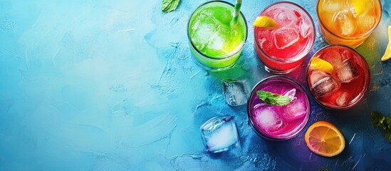 Vibrant Drinks Collection for Happy Hour Celebration with Colorful Cocktails and Refreshing Atmosphere Ideal for Promotional Use