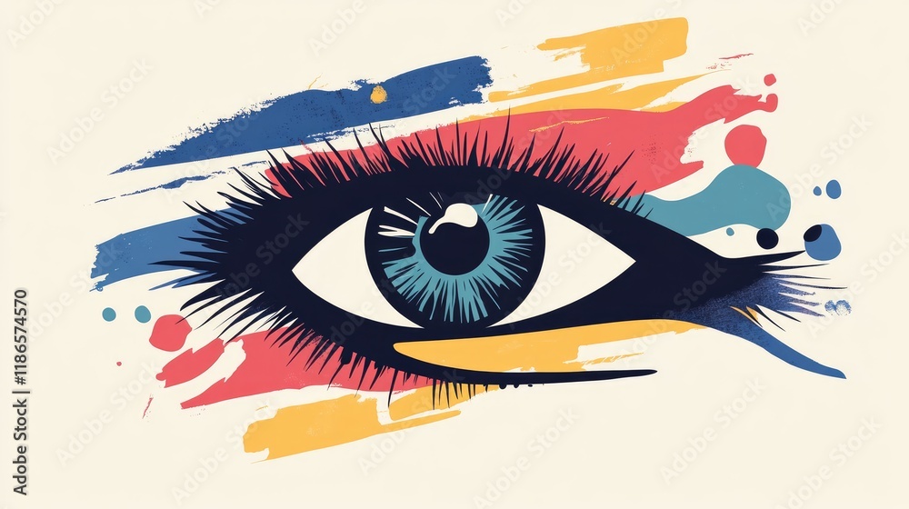 Poster abstract artistic eye illustration with colorful brush strokes and details representing vision and p