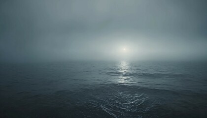 Empty sea shrouded in soft fog, cinematic shot, soft lightning