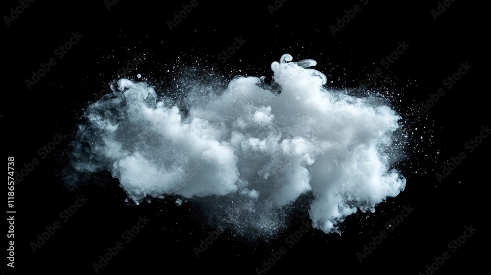 Aufkleber White smoke cloud with swirling patterns against a dark background showcasing texture and movement in a dramatic visual composition