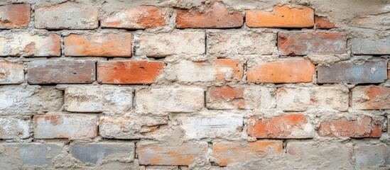 Obraz premium Rustic textured brick wall with vibrant colors perfect for urban decor and artistic design projects.
