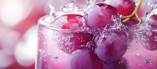 Vibrant Grape Juice Splash with Bubbles and Text Space for Refreshing Beverage or Smoothie Promotions
