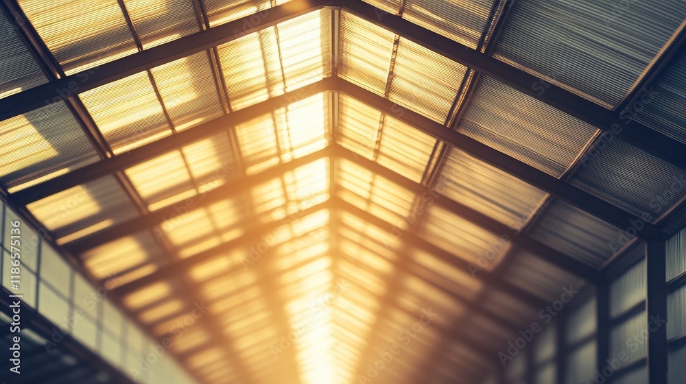 Aufkleber Abstract blurred vintage image of illuminated modern steel roof structure creating a serene background for various design projects
