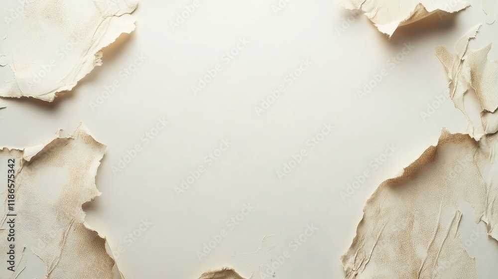 Poster vintage torn paper with aged spots and rough edges on a clean white backdrop for creative design and