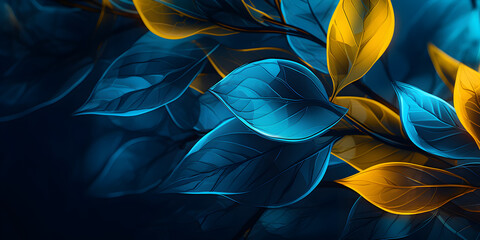 Naklejka premium Abstract creative neon background with tropical leaves
