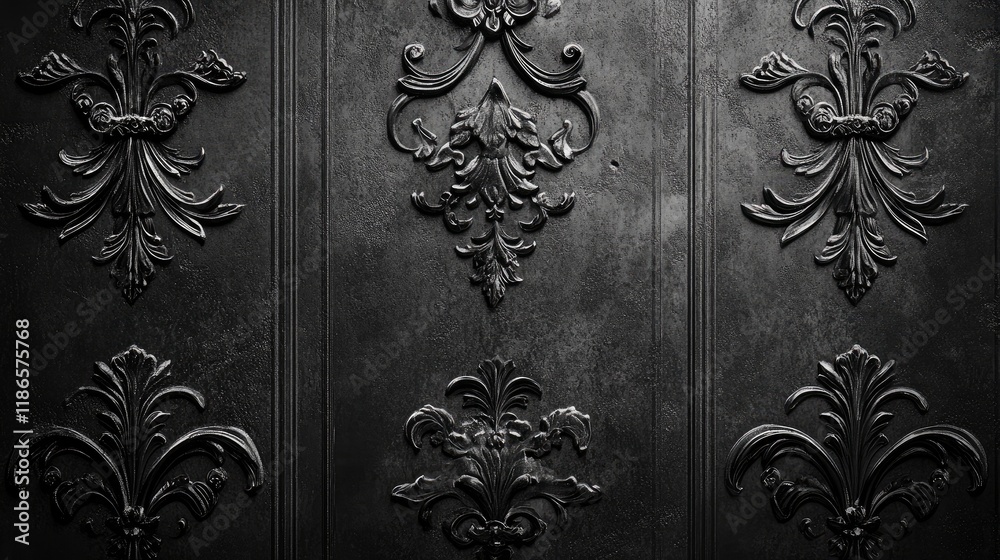 Poster elegant vintage wall texture with intricate patterns in dark tones, ideal for backgrounds and design