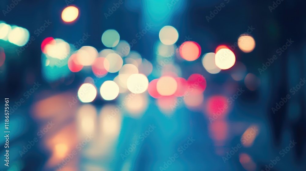 Poster abstract blurred city street at night with vibrant bokeh lights creating a festive atmosphere ideal 