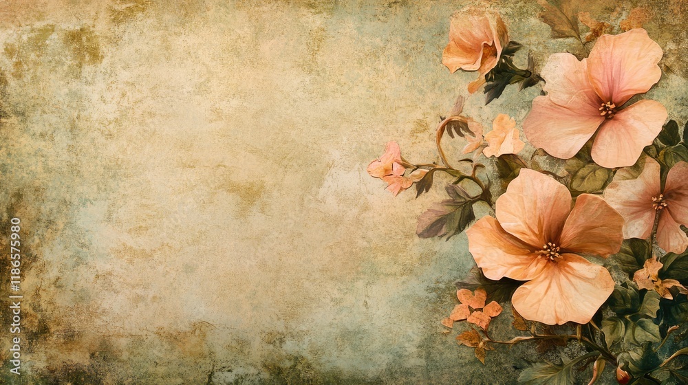 Poster vintage floral background with soft textures and elegant decorative elements in a classic artistic s