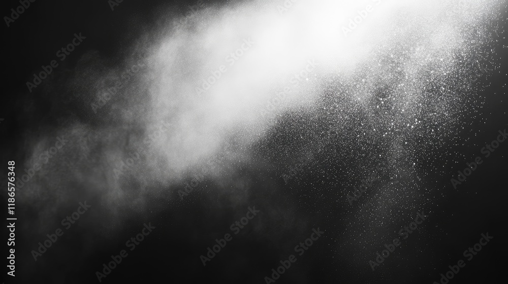 Poster Fine White Mist with Water Droplets Against Dark Background Creating a Dreamy Atmosphere for Copy Space Use