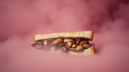 Chocolate hazelnut spread sandwich with assorted nuts, a delicious treat.