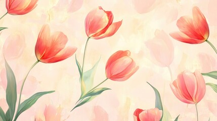 Pastel Tulips Vibrantly Blooming on a Soft Background in a Serene Floral Arrangement