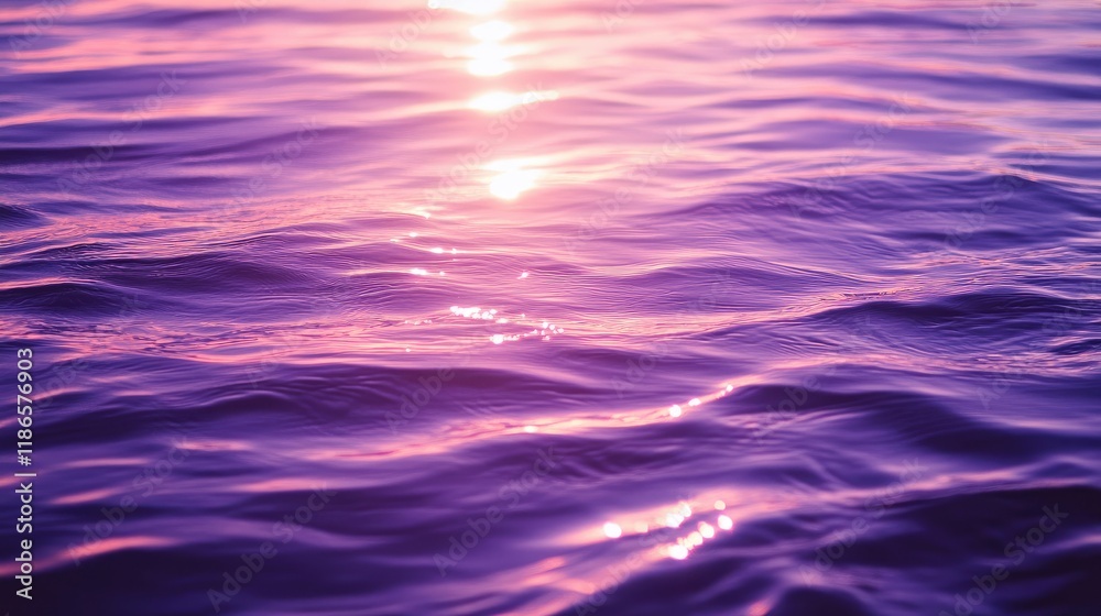 Aufkleber Violet purple water surface reflecting sunlight at twilight creating a serene background and texture for artistic and serene compositions