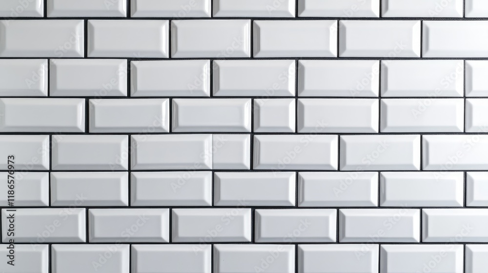 Poster elegant white subway tiles arranged in a classic pattern against a black background for modern inter