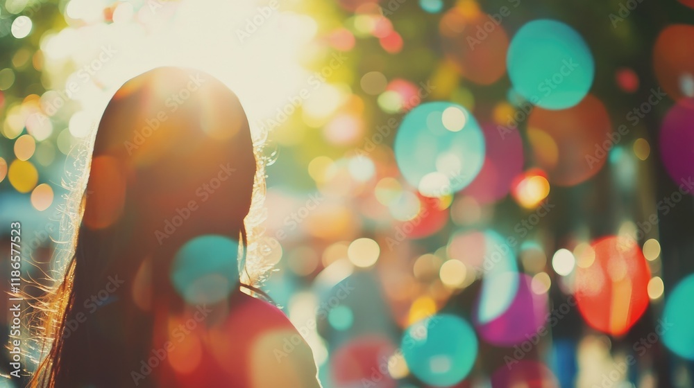 Aufkleber Abstract blurred vintage festival background with colorful bokeh effect creating a dreamy atmosphere for various design applications