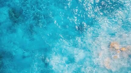 Obraz premium Tranquil Turquoise Ocean Waves with Seashells and Coral Summer Vibe Perfect for Travel and Relaxation Themes Bright Copy Space