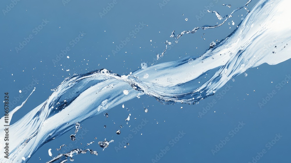 Aufkleber Dynamic water splash on blue background creating elegant lines and negative space for text perfect for advertisements or creative projects