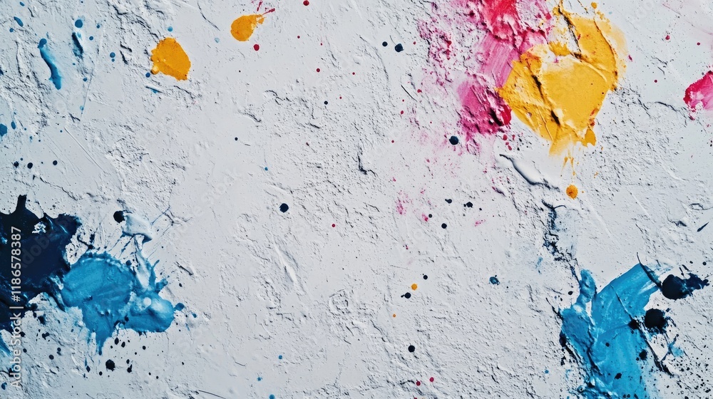 Aufkleber Abstract White Stone Texture with Colorful Paint Splashes for Creative Background Design and Art Projects