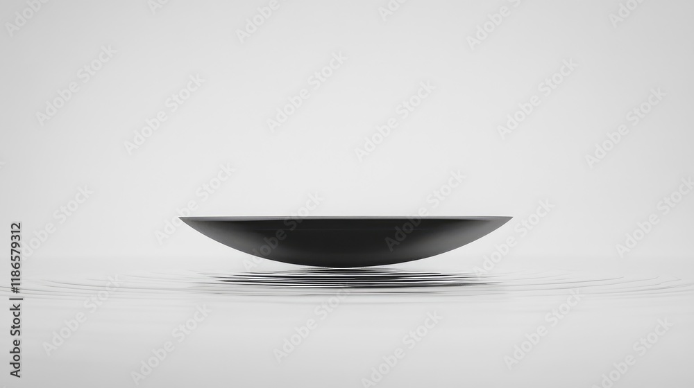 Poster minimalistic black vinyl disc on smooth surface with subtle water ripples creating a serene and mode