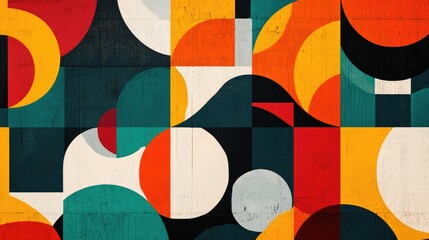 Dynamic Abstract Composition with Geometric Shapes in Bold Colors and Textures for Modern Art and Design Projects
